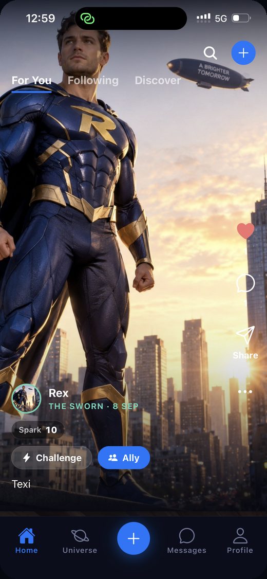 The Demi Gods Universe feed, showing fan and cosplay posts