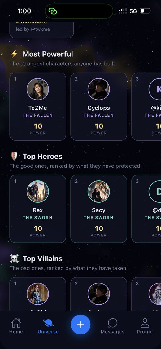Browsing Demi Gods and creators in the app
